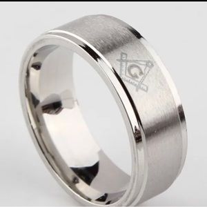 Mens Silver Stainless Steel masonic Ring Size 10
